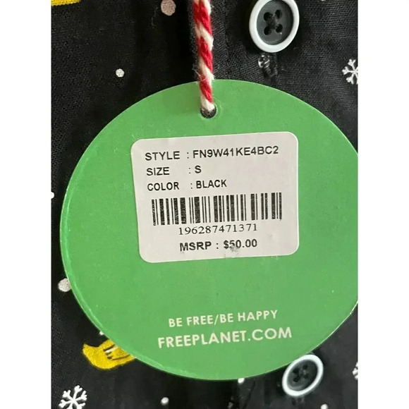 Free Planet Small Short Sleeve Button Down Shirt Christmas Rubber Duckie NEW - Picture 7 of 9